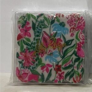 NWT Lilly Pulitzer 4 Acrylic Coasters, Multi Glowing Gardens